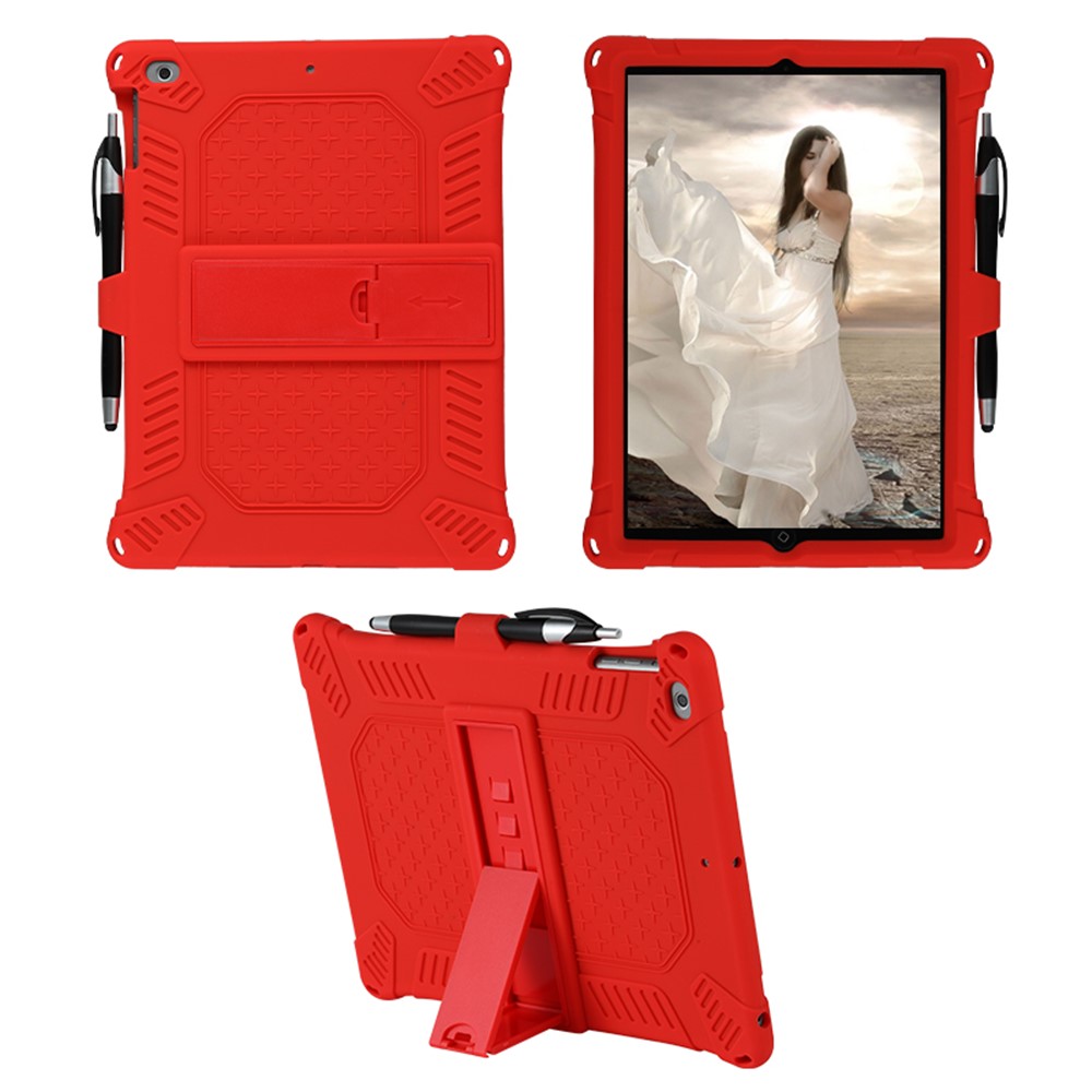 Kickstand PC Soft Silicone Case with Hanging Rope for Apple iPad 9.7-inch (2018)/ iPad 9.7-inch (2017) / iPad 5 / iPad 6 - Red-9