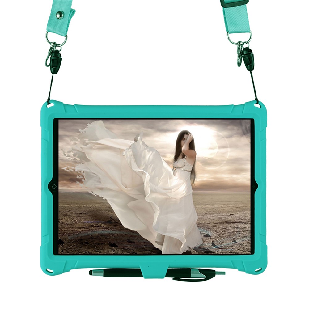 Kickstand PC Soft Silicone Case with Hanging Rope for Apple iPad 9.7-inch (2018)/ iPad 9.7-inch (2017) / iPad 5 / iPad 6 - Cyan-7