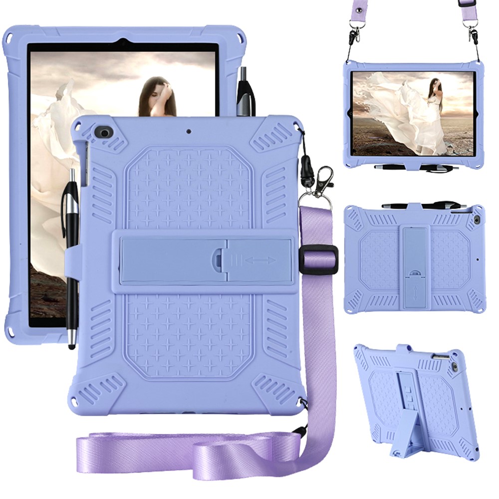 Kickstand PC Soft Silicone Case with Hanging Rope for Apple iPad 9.7-inch (2018)/ iPad 9.7-inch (2017) / iPad 5 / iPad 6 - Purple-1
