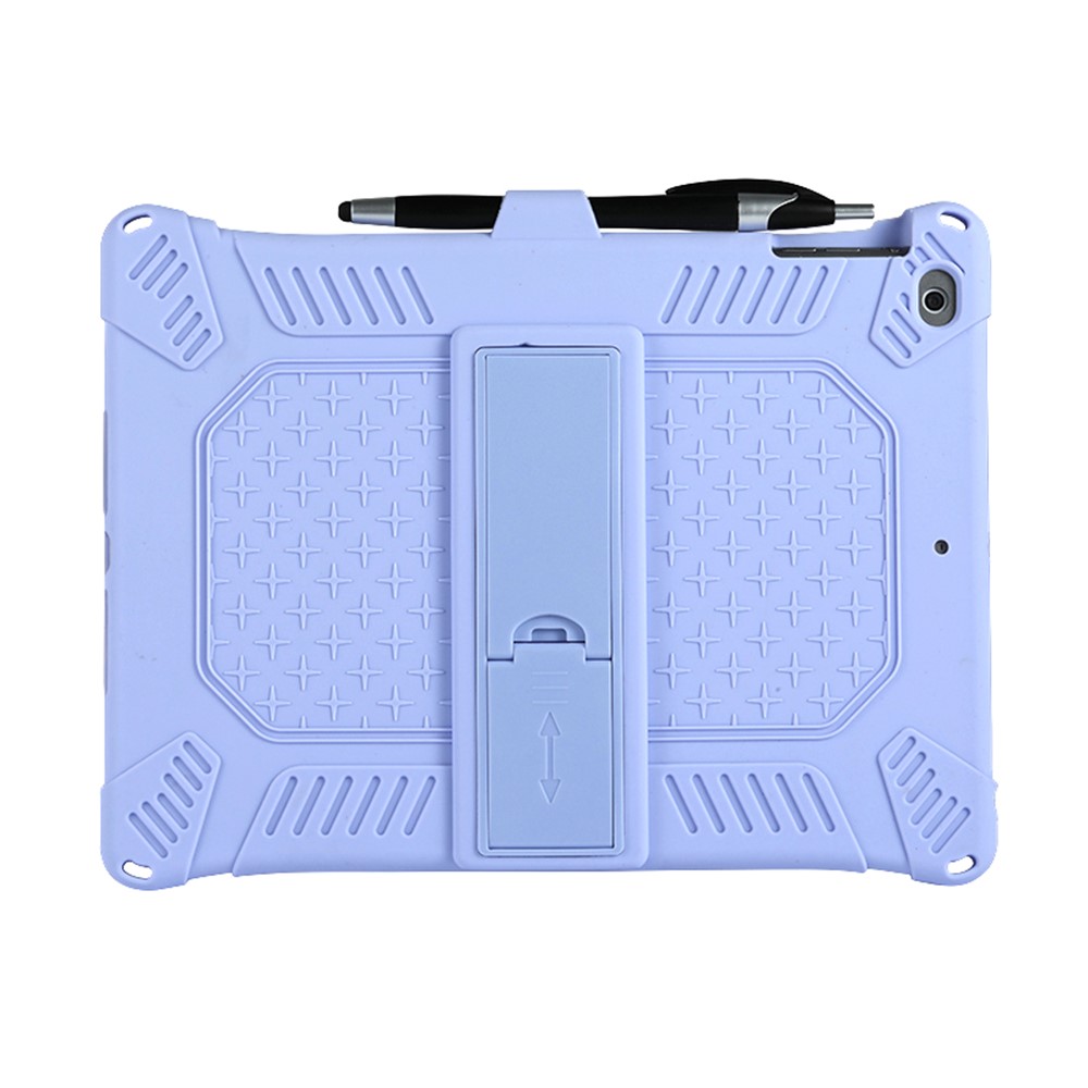 caixa de silicone macio do kickstand pc com corda pendurada para apple ipad 9,7 polegadas (2018)/ ipad 9,7 polegadas (2017) / ipad 5 / ipad 6 - roxo-2