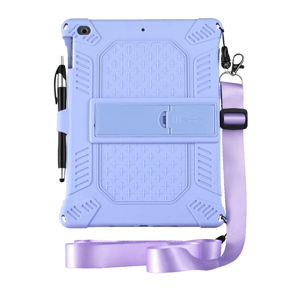 caixa de silicone macio do kickstand pc com corda pendurada para apple ipad 9,7 polegadas (2018)/ ipad 9,7 polegadas (2017) / ipad 5 / ipad 6 - roxo-6