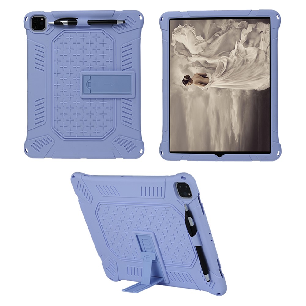 Caixa de Silicone Macio do Kickstand PC Com Corda Pendurada Para Ipad Pro 12,9 Polegadas (2021) (2020) / Ipad Pro 12,9 Polegadas (2018) - Roxo