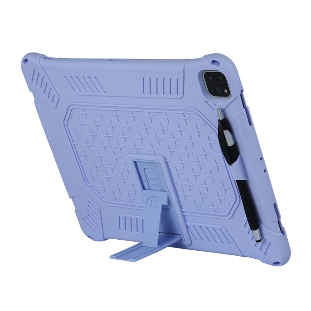 Caixa de Silicone Macio do Kickstand PC Com Corda Pendurada Para Ipad Pro 12,9 Polegadas (2021) (2020) / Ipad Pro 12,9 Polegadas (2018) - Roxo