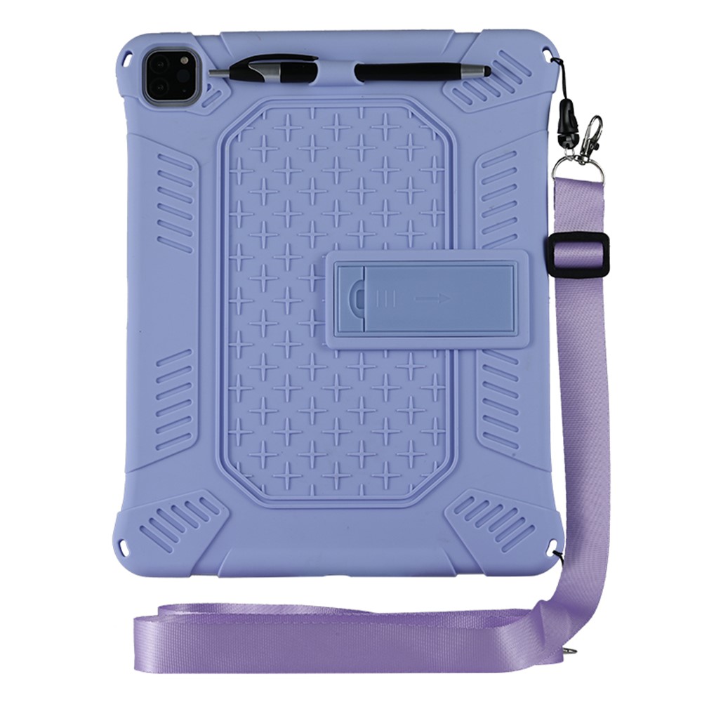 Custodia in Silicone Morbido PC Kickstand Con Corda Sospesa Per Ipad Pro 12,9 Pollici (2021) (2020) / Ipad Pro 12,9 Pollici (2018) - Viola