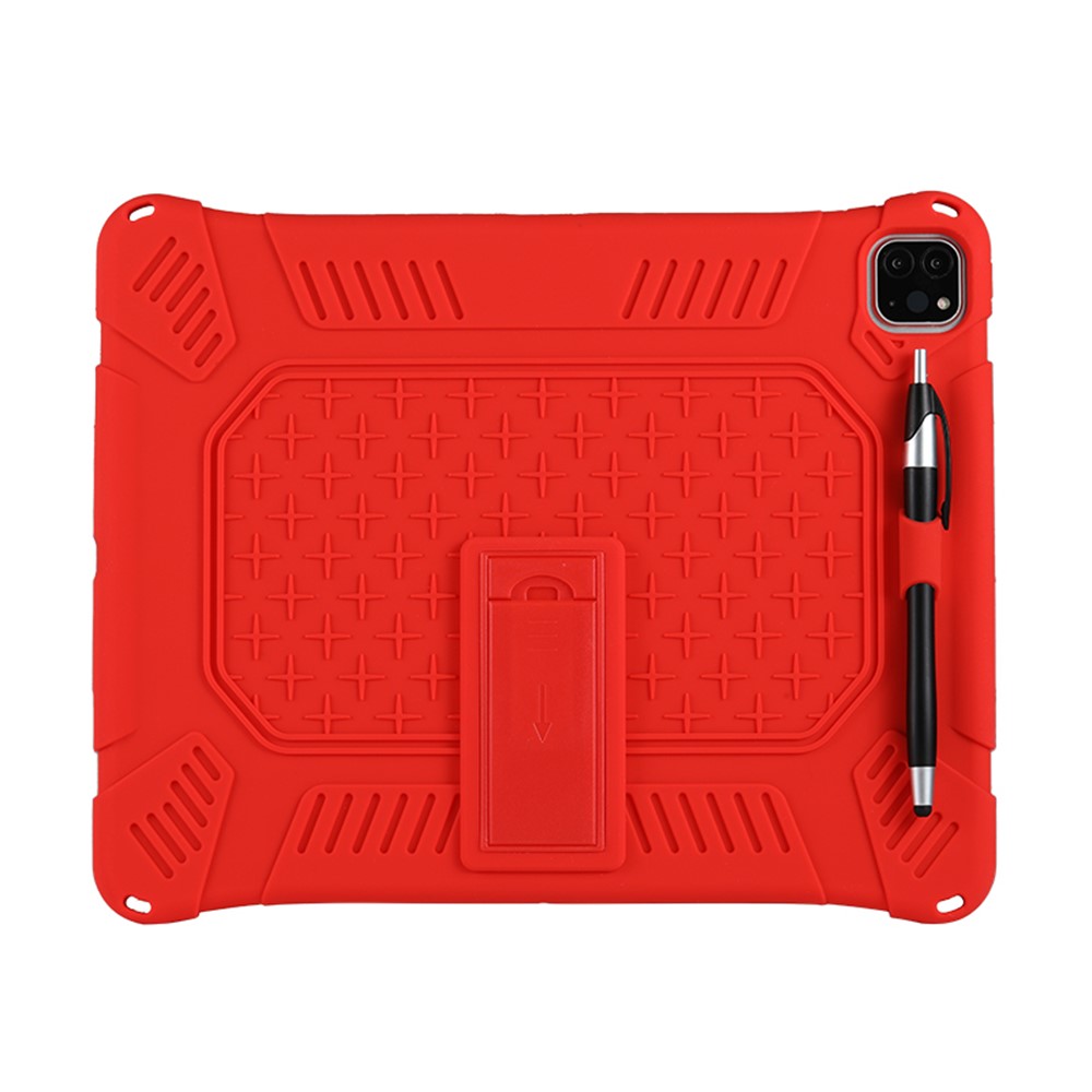 Kickstand PC Soft Silicone Case with Hanging Rope for iPad Pro 12.9-inch (2020) / iPad Pro 12.9-inch (2018) - Red-2