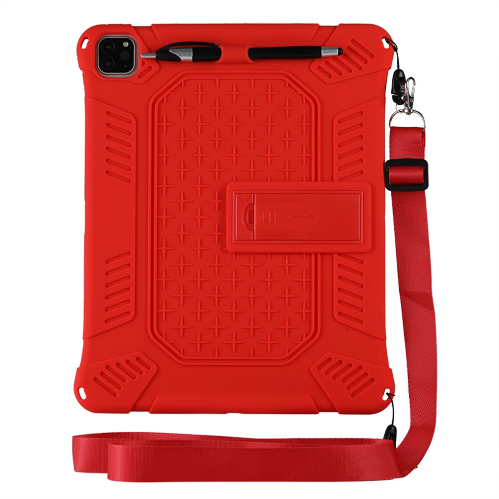 Kickstand PC Soft Silicone Case with Hanging Rope for iPad Pro 12.9-inch (2020) / iPad Pro 12.9-inch (2018) - Red-6