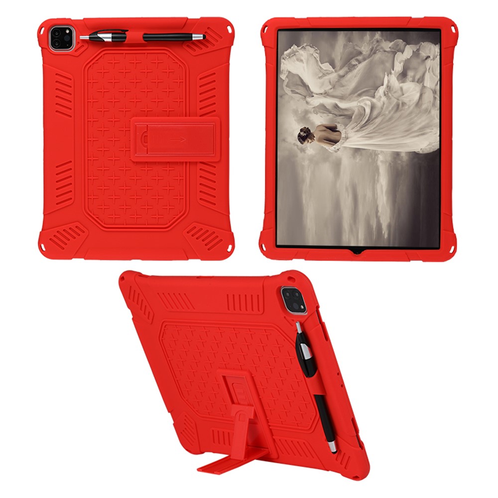 Kickstand PC Soft Silicone Case with Hanging Rope for iPad Pro 12.9-inch (2020) / iPad Pro 12.9-inch (2018) - Red-8