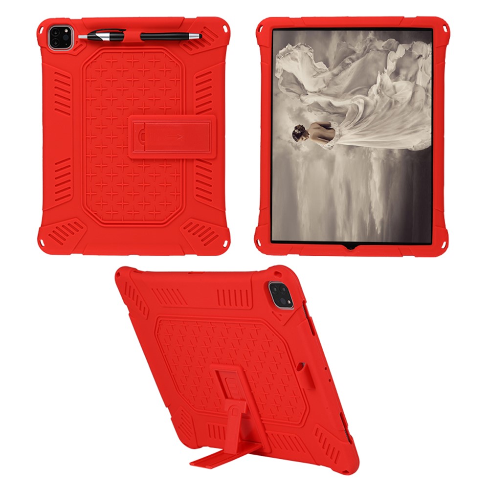 Kickstand PC Soft Silicone Case with Hanging Rope for iPad Pro 12.9-inch (2020) / iPad Pro 12.9-inch (2018) - Red-9