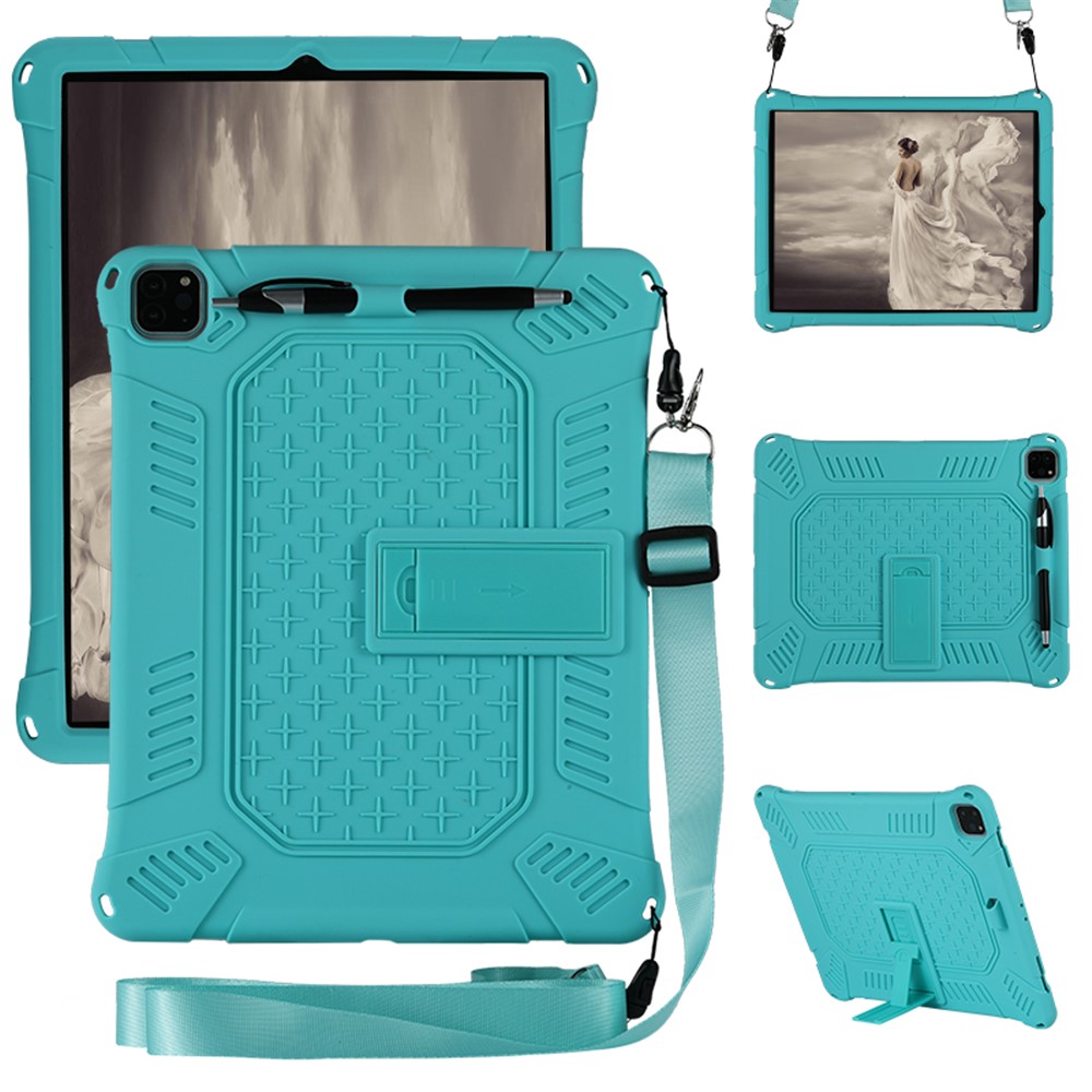 Kickstand PC Soft Silicone Case with Hanging Rope for iPad Pro 12.9 (2022) (2021) (2020) / (2018) - Cyan