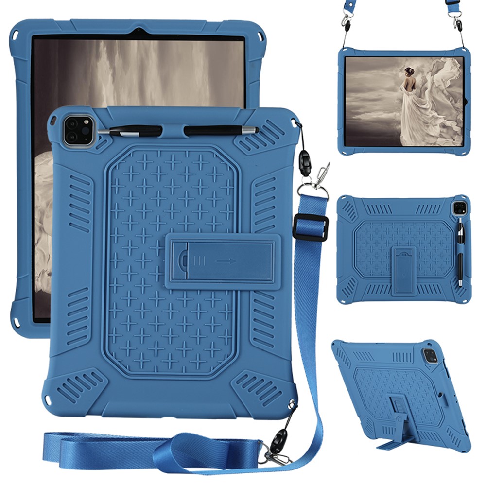 Kickstand PC Soft Silicone Case with Hanging Rope for iPad Pro 12.9-inch (2020) / iPad Pro 12.9-inch (2018) - Blue-1