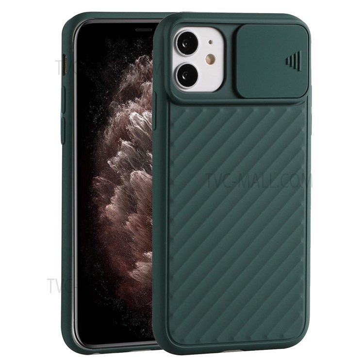 Flexible TPU Shell with Slide Camera Cover for iPhone 12 Pro/12 - Green-1