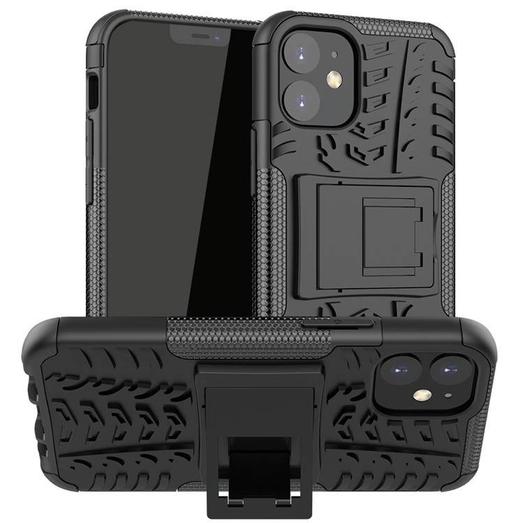 Cool Tyre PC + TPU Combo Shell with Kickstand Cover for iPhone 12 5.4-inch - Black-1