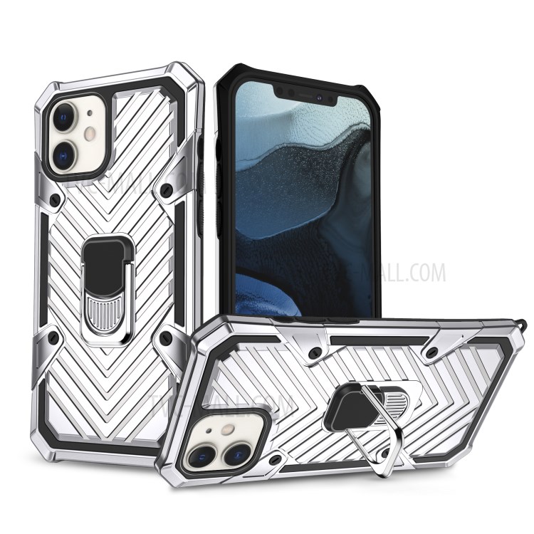 Rotatable Finger Ring Kickstand PC + TPU Hybrid Back Case for iPhone 12 mini - Silver-1