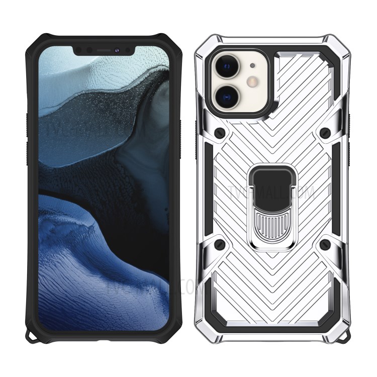 Rotatable Finger Ring Kickstand PC + TPU Hybrid Back Case for iPhone 12 mini - Silver-2