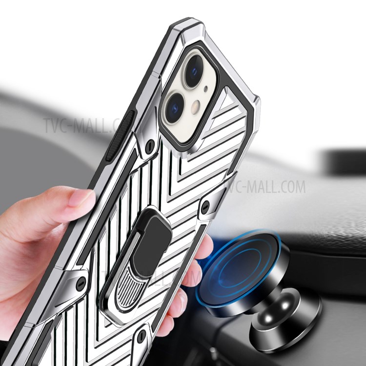 Rotatable Finger Ring Kickstand PC + TPU Hybrid Back Case for iPhone 12 mini - Silver-3