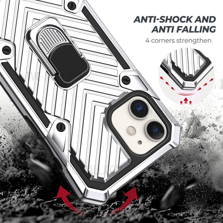 Rotatable Finger Ring Kickstand PC + TPU Hybrid Back Case for iPhone 12 mini - Silver-4