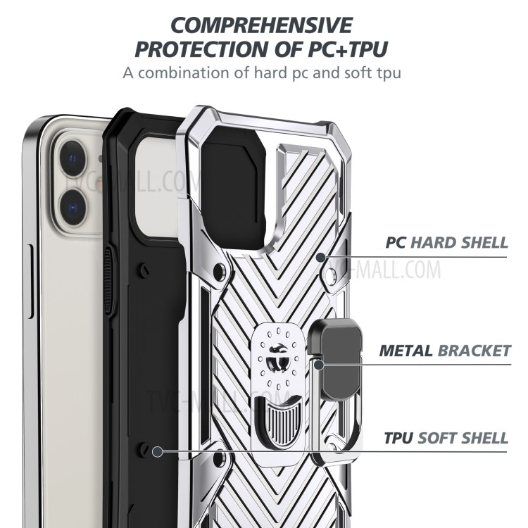 Rotatable Finger Ring Kickstand PC + TPU Hybrid Back Case for iPhone 12 mini - Silver-5