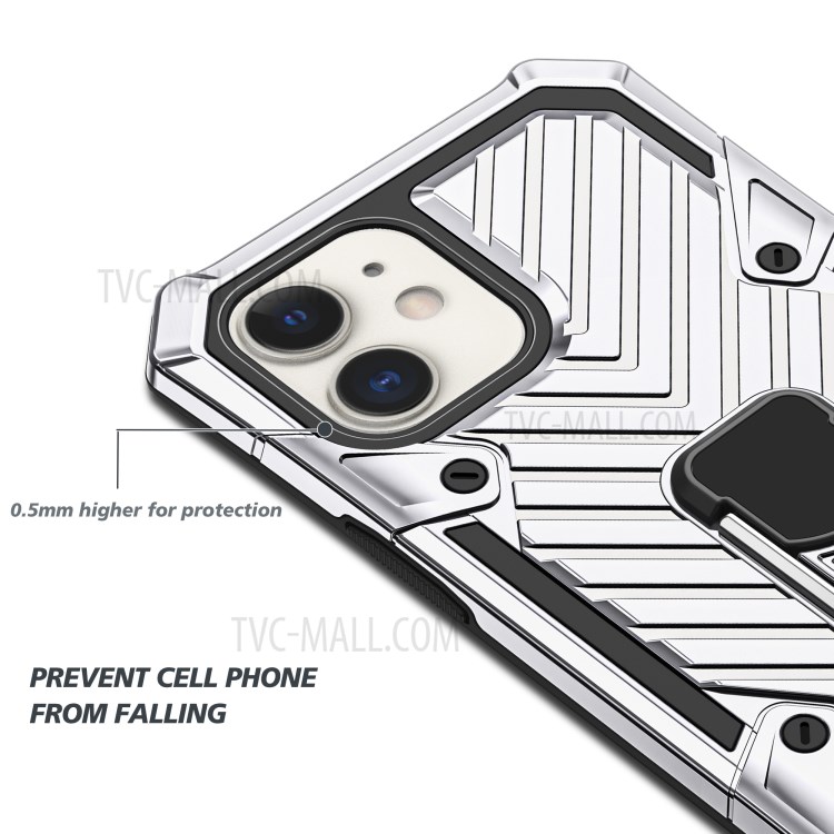 Rotatable Finger Ring Kickstand PC + TPU Hybrid Back Case for iPhone 12 mini - Silver-6