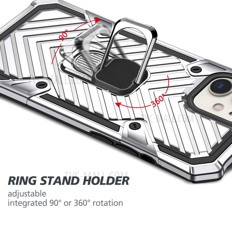 Rotatable Finger Ring Kickstand PC + TPU Hybrid Back Case for iPhone 12 mini - Silver-7