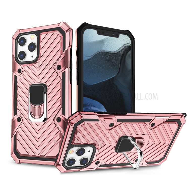 Rotatable Finger Ring Kickstand PC + TPU Hybrid Case for iPhone 12 Pro Max 6.7 inch - Rose Gold-1