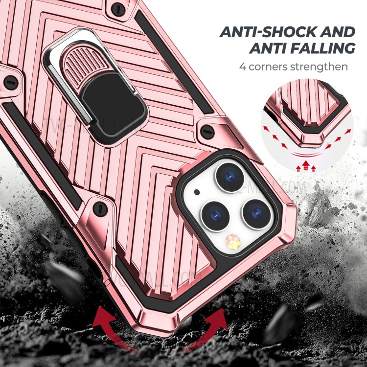 Rotatable Finger Ring Kickstand PC + TPU Hybrid Case for iPhone 12 Pro Max 6.7 inch - Rose Gold-3