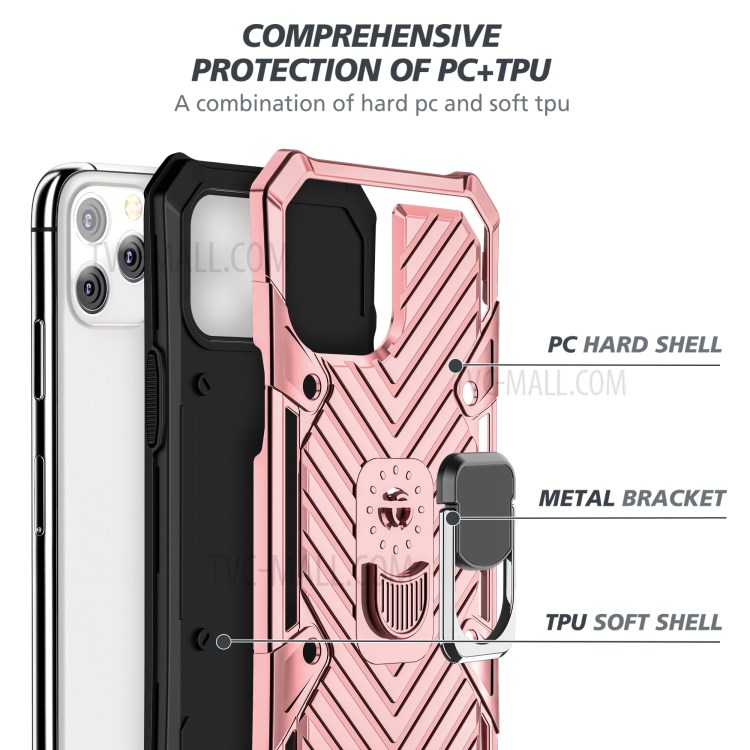 Rotatable Finger Ring Kickstand PC + TPU Hybrid Case for iPhone 12 Pro Max 6.7 inch - Rose Gold-4