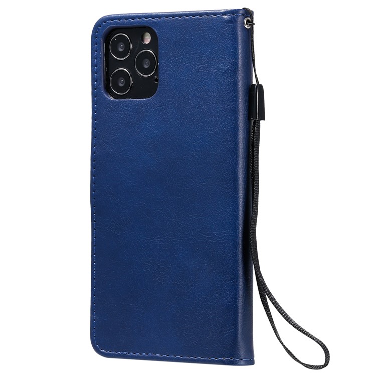 Solid Color Wallet Stand Leather Case with Strap for iPhone 12 Pro 6.1 inch - Blue-3