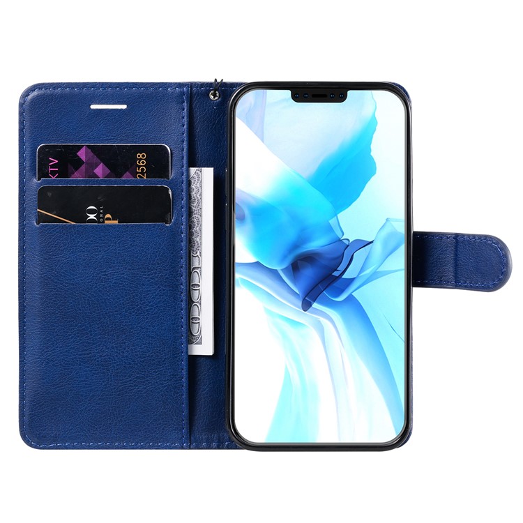 Solid Color Wallet Stand Leather Case with Strap for iPhone 12 Pro 6.1 inch - Blue-4