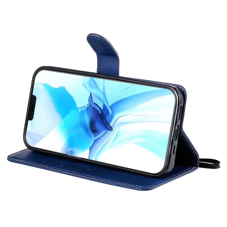 Solid Color Wallet Stand Leather Case with Strap for iPhone 12 Pro 6.1 inch - Blue-6