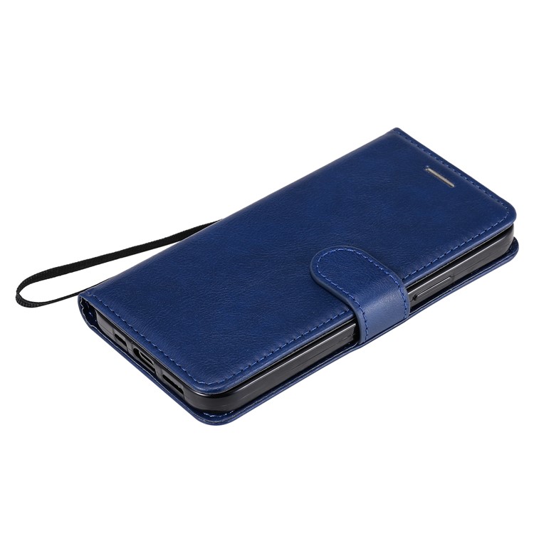 Solid Color Wallet Stand Leather Case with Strap for iPhone 12 Pro 6.1 inch - Blue-7