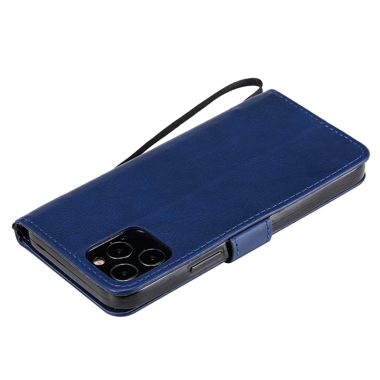 Solid Color Wallet Stand Leather Case with Strap for iPhone 12 Pro 6.1 inch - Blue-8