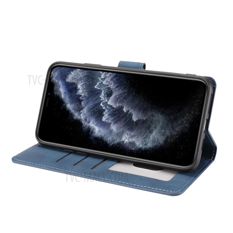 Classic Style Leather Wallet Stand Phone Cover Case for iPhone 12 Pro Max 6.7-inch - Blue-12