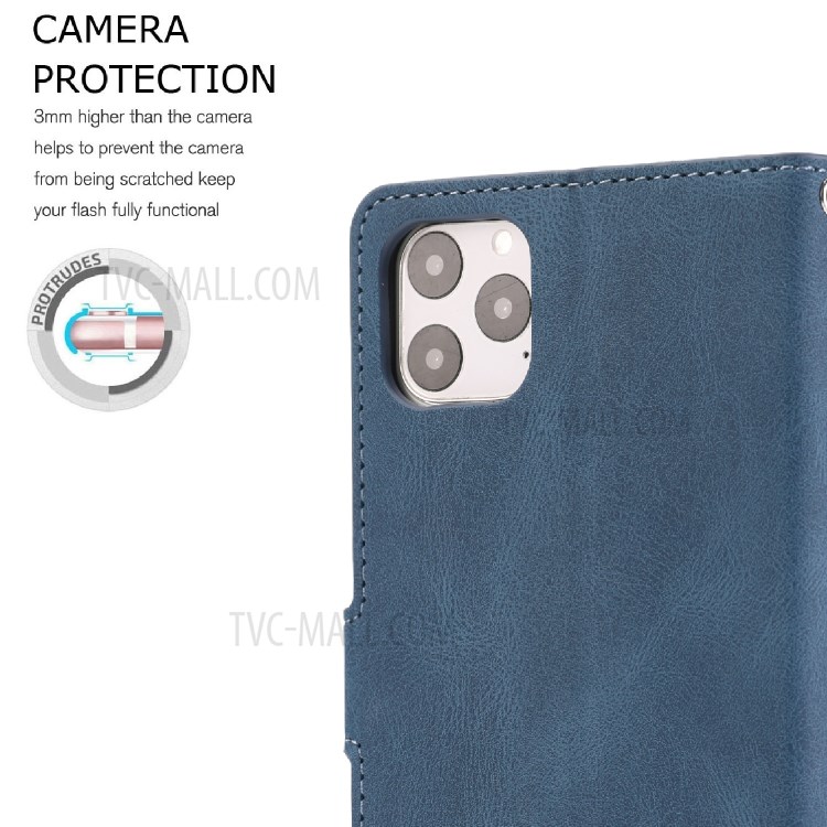 Classic Style Leather Wallet Stand Phone Cover Case for iPhone 12 Pro Max 6.7-inch - Blue-3