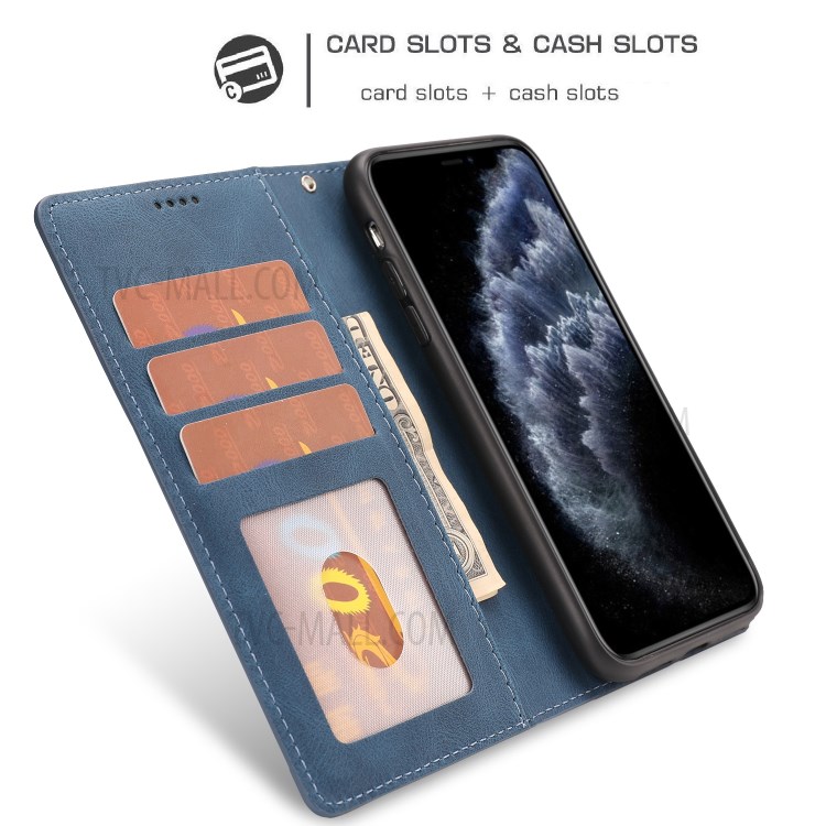 Classic Style Leather Wallet Stand Phone Cover Case for iPhone 12 Pro Max 6.7-inch - Blue-4