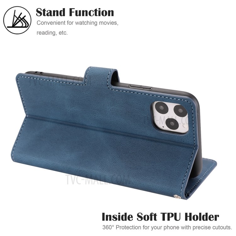 Classic Style Leather Wallet Stand Phone Cover Case for iPhone 12 Pro Max 6.7-inch - Blue-6