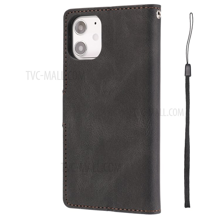 Classic Style Leather Wallet Stand Phone Cover Case for iPhone 12 5.4-inch - Black-10