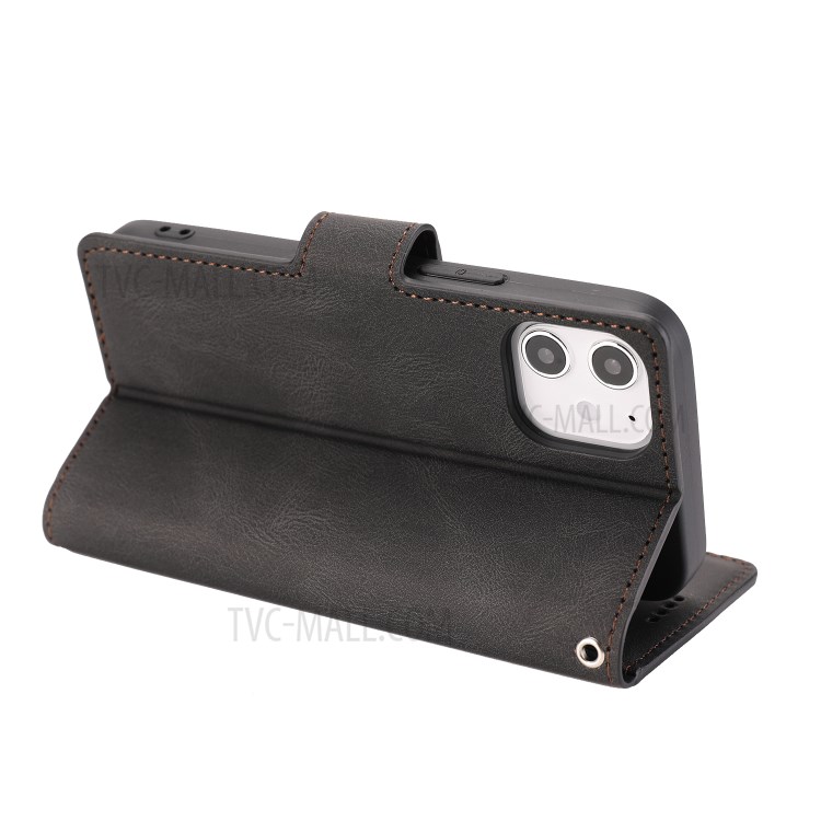 Classic Style Leather Wallet Stand Phone Cover Case for iPhone 12 5.4-inch - Black-13