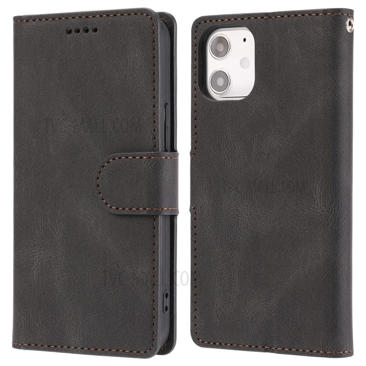 Classic Style Leather Wallet Stand Phone Cover Case for iPhone 12 5.4-inch - Black-2