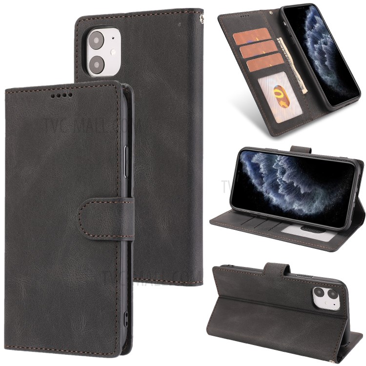 Classic Style Leather Wallet Stand Phone Cover Case for iPhone 11 6.1-inch - Black-1