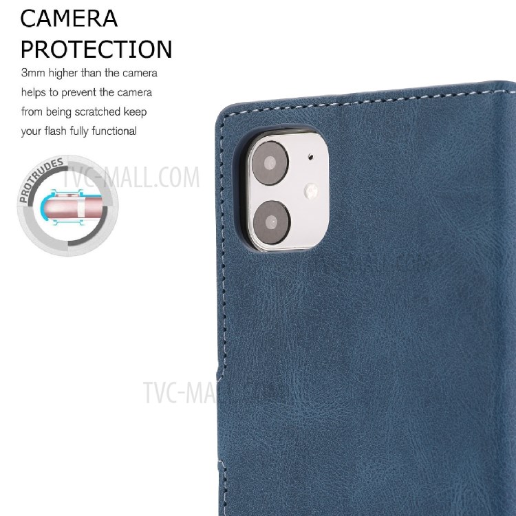 Classic Style Leather Wallet Stand Phone Cover Case for iPhone 11 6.1-inch - Blue-3