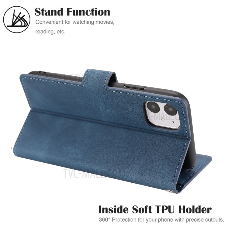 Classic Style Leather Wallet Stand Phone Cover Case for iPhone 11 6.1-inch - Blue-6