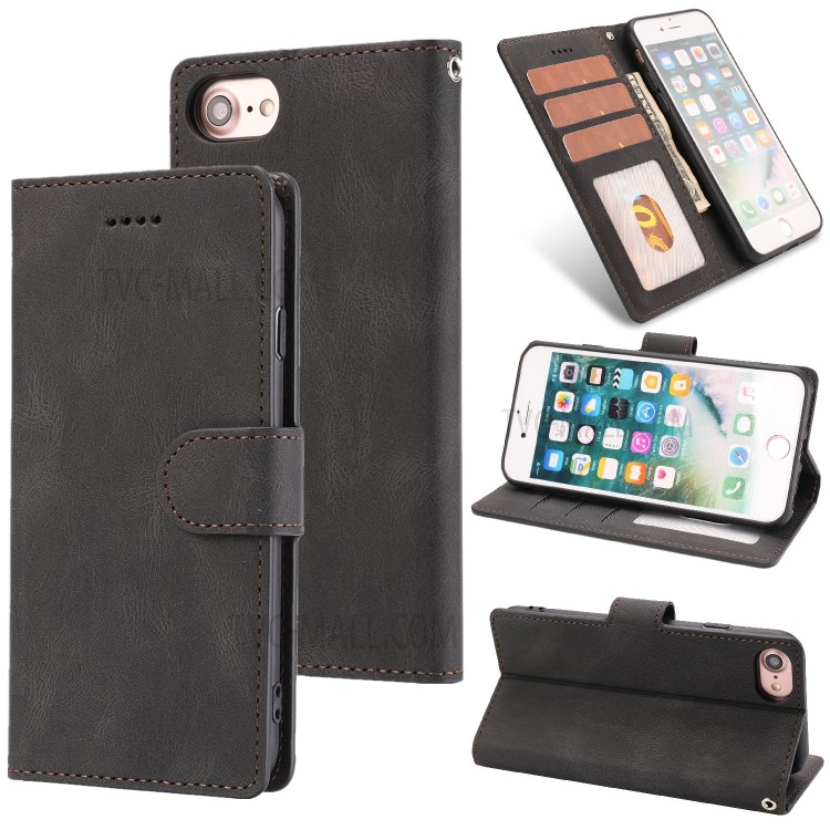 Classic Style Leather Wallet Stand Phone Cover Case for iPhone SE (2nd Generation) / 8 / 7 4.7-inch - Black-1