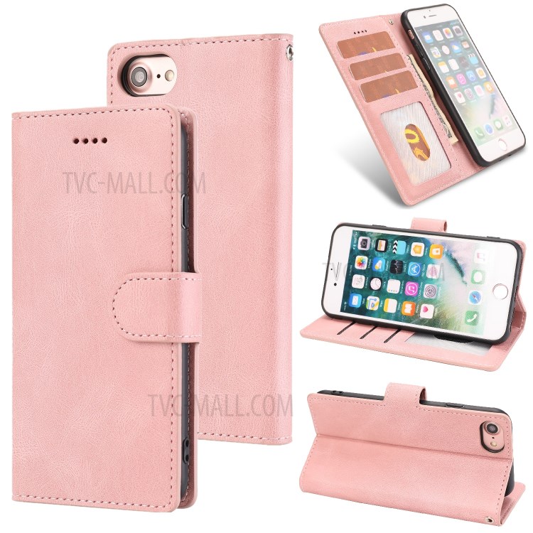 Classic Style Leather Wallet Stand Phone Cover Case for iPhone SE (2nd Generation) / 8 / 7 4.7-inch - Pink-1
