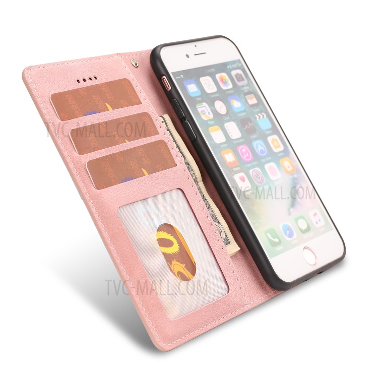 Classic Style Leather Wallet Stand Phone Cover Case for iPhone SE (2nd Generation) / 8 / 7 4.7-inch - Pink-11