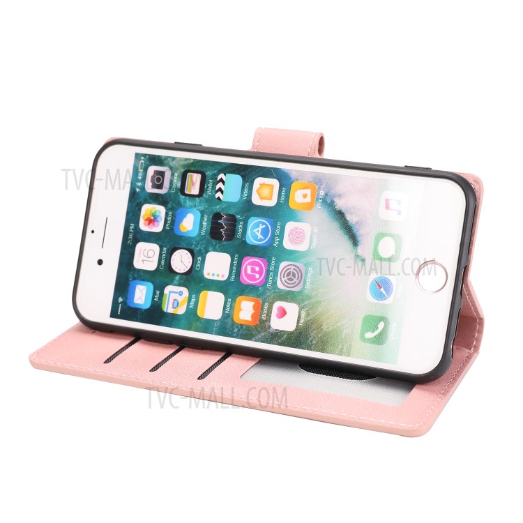 Classic Style Leather Wallet Stand Phone Cover Case for iPhone SE (2nd Generation) / 8 / 7 4.7-inch - Pink-12