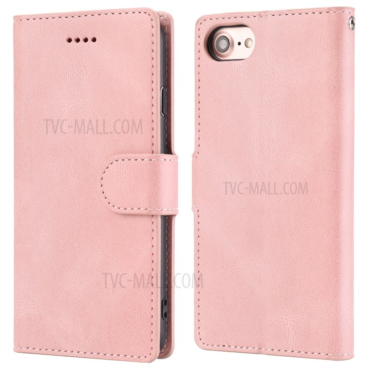 Classic Style Leather Wallet Stand Phone Cover Case for iPhone SE (2nd Generation) / 8 / 7 4.7-inch - Pink-2