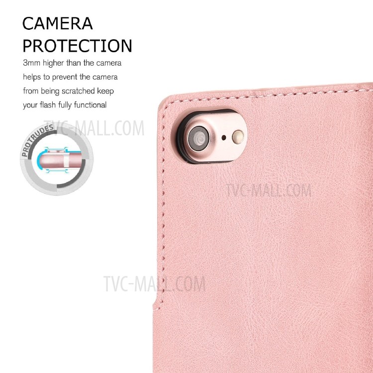 Classic Style Leather Wallet Stand Phone Cover Case for iPhone SE (2nd Generation) / 8 / 7 4.7-inch - Pink-3