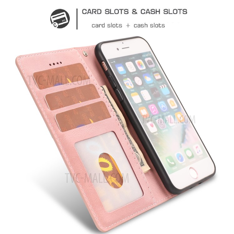 Classic Style Leather Wallet Stand Phone Cover Case for iPhone SE (2nd Generation) / 8 / 7 4.7-inch - Pink-4