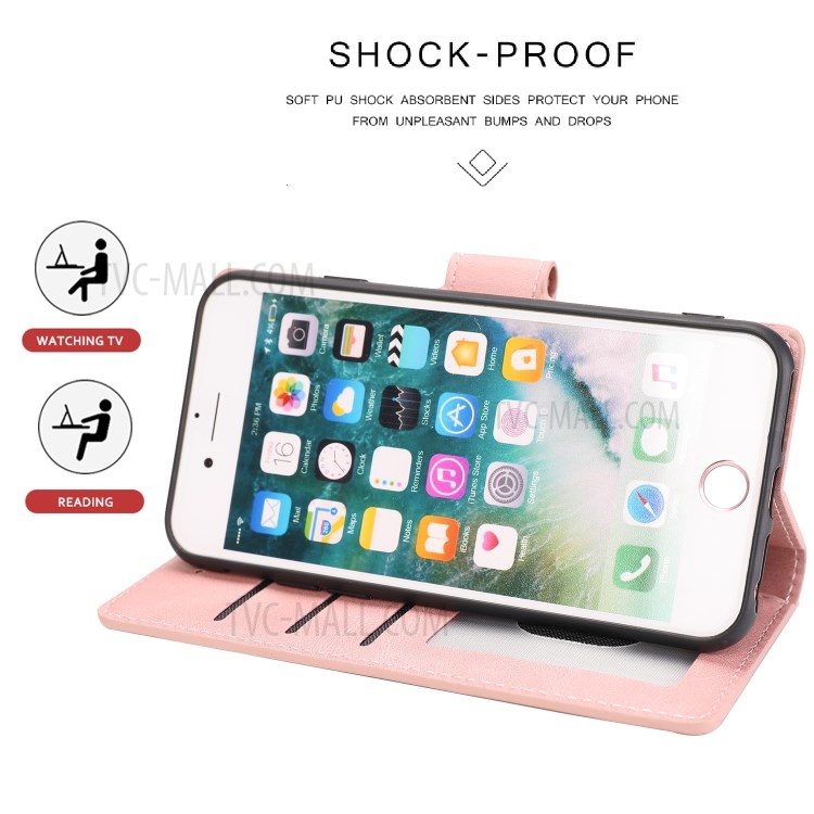 Classic Style Leather Wallet Stand Phone Cover Case for iPhone SE (2nd Generation) / 8 / 7 4.7-inch - Pink-5