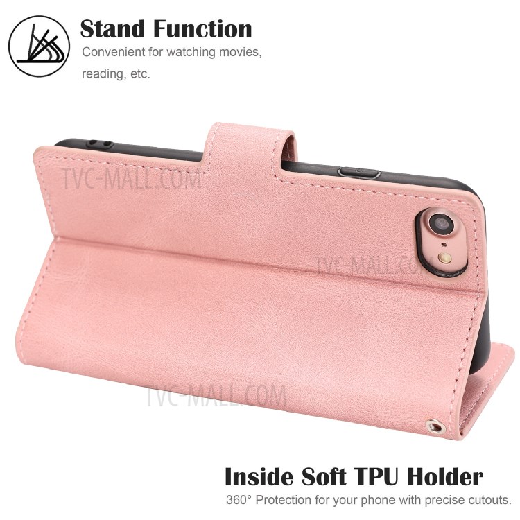 Classic Style Leather Wallet Stand Phone Cover Case for iPhone SE (2nd Generation) / 8 / 7 4.7-inch - Pink-6